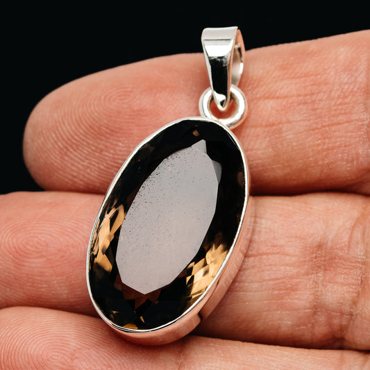 Premium 26.5ct Faceted Smoky Quartz Pendant 1 1/2" (.925 Sterling Silver)