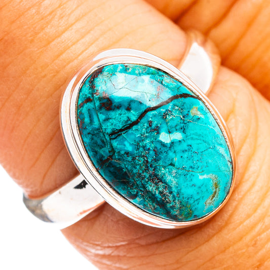 Chrysocolla oval turquoise sterling silver ring, size 7