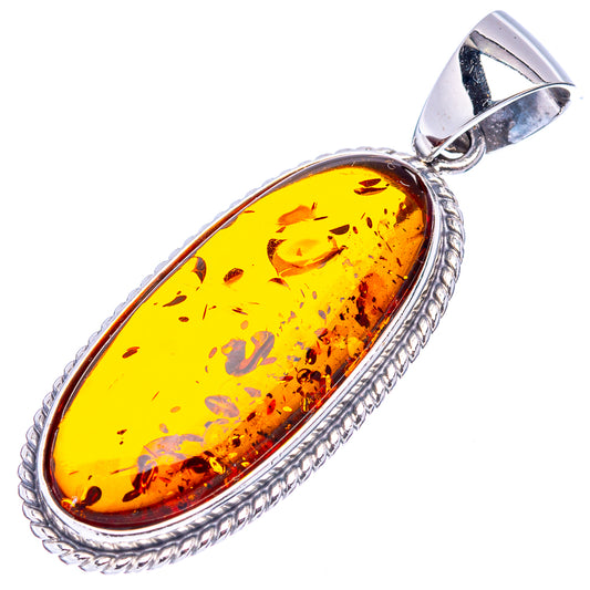 Oval yellow amber pendant in .925 sterling silver with braided bezel and bail