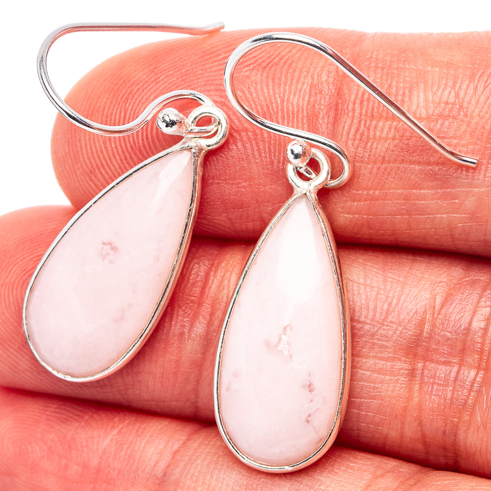 Pink Opal Earrings 1 3/8" (.925 Sterling Silver)