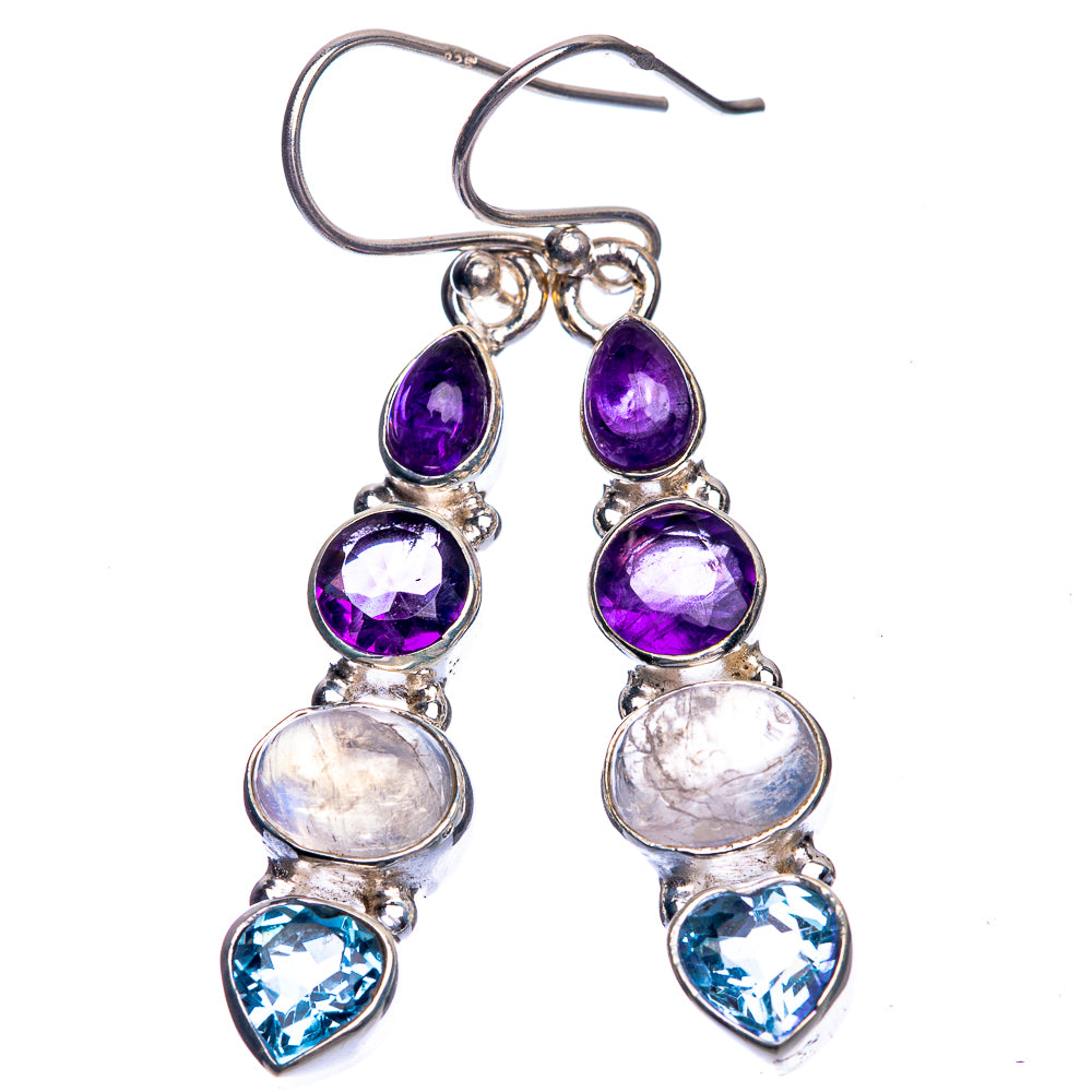 Rainbow Moonstone, Blue Topaz, Amethyst Earrings 1 7/8" (925 Sterling Silver) E432485