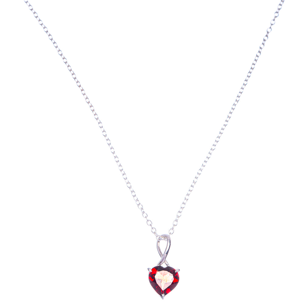 925 sterling silver heart pendant necklace with red garnet gemstones, 18 in chain