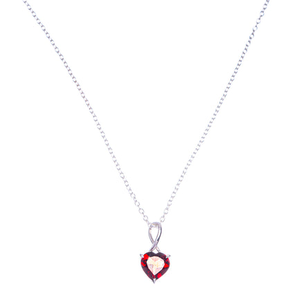 925 sterling silver heart pendant necklace with red garnet gemstones, 18 in chain