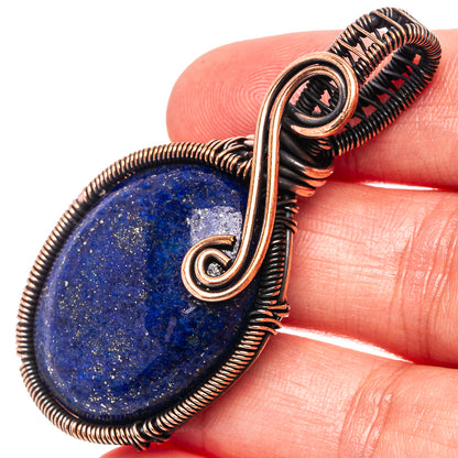 Lapis Lazuli Wire Wrap Pendant 2 1/4" (Oxidized Copper)