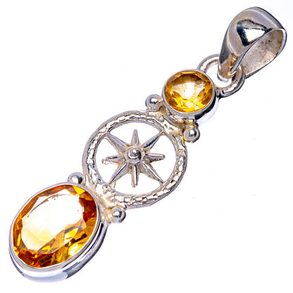 Faceted Citrine Compass Pendant 1 1/2" (925 Sterling Silver) P41054