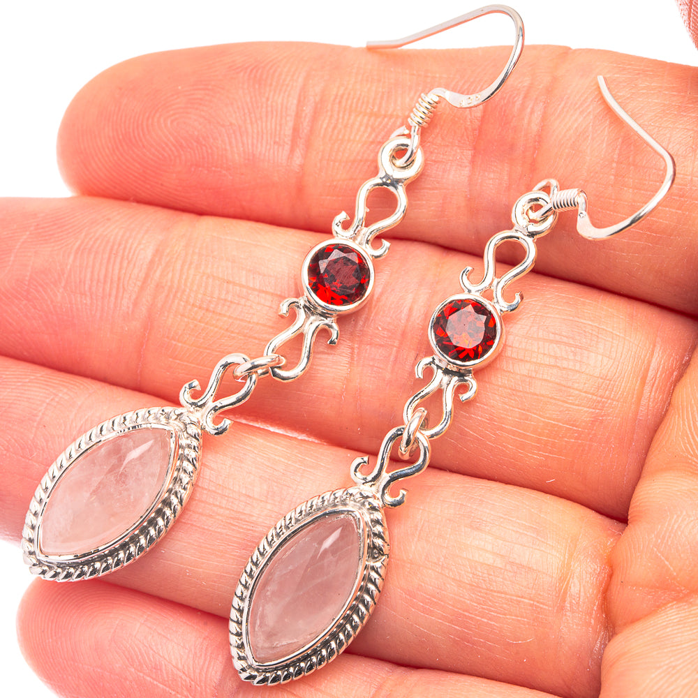 Premium Rose Quartz, Garnet Earrings 2 1/4" (925 Sterling Silver) E432360