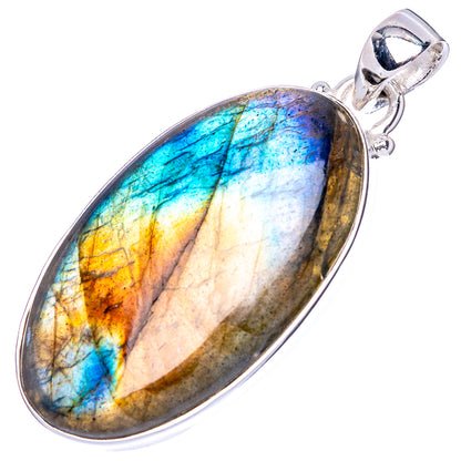 Large oval labradorite pendant in 925 sterling silver with multicolor iridescent stone