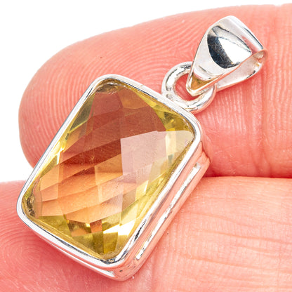 Sterling silver citrine pendant with faceted yellow stone in square bezel