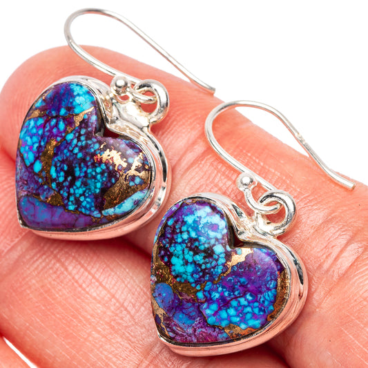 Purple Copper Composite Turquoise Heart Earrings 1 1/4" (925 Sterling Silver) E2417