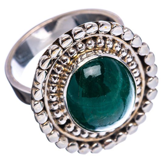 Green oval emerald ring in .925 sterling silver with scalloped bezel and side beads