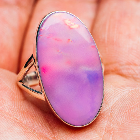 Oval pink-purple opal ring with sterling silver band, size 7.75