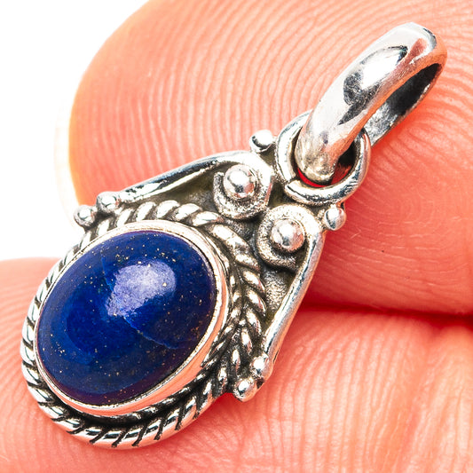 Sterling silver lapis lazuli dainty pendant with ornate oval bezel