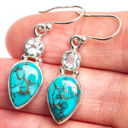 Sterling silver drop earrings with blue topaz round stones and turquoise teardrop cabochons