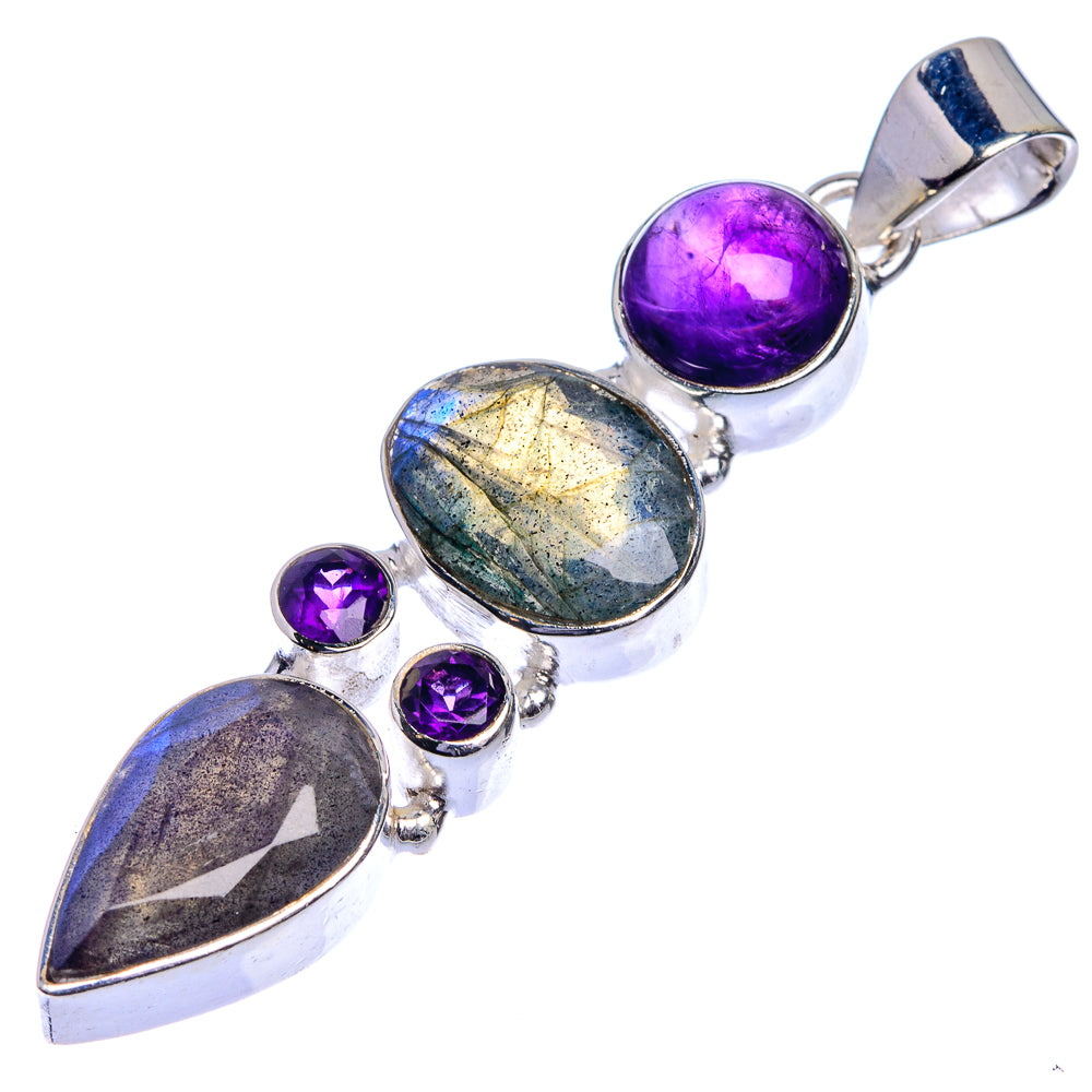 Labradorite, Amethyst Pendant 2 1/8" (925 Sterling Silver) P39721