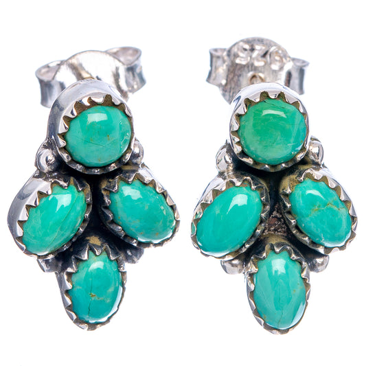 Turquoise cabochon cluster drop earrings with silver post backs, four-lobed design