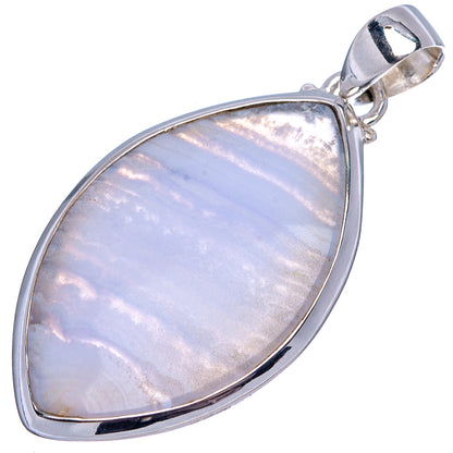 Blue Lace Agate Pendant 1 3/4" (.925 Sterling Silver)