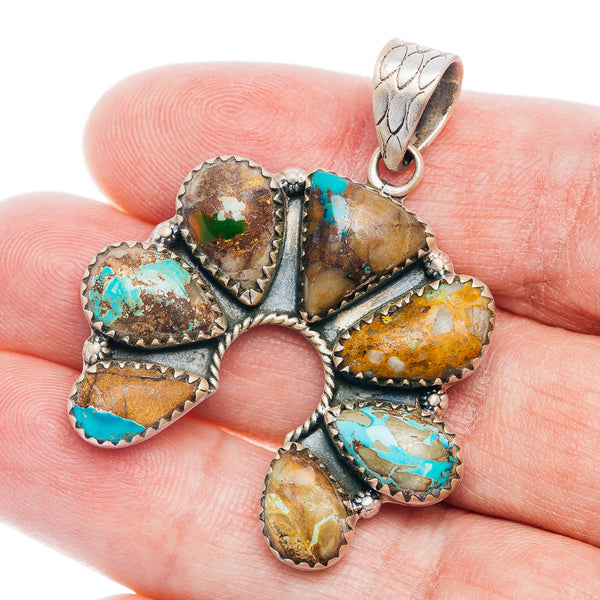 Exclusive Ribbon Royston Turquoise Pendant 1 3/4" (.925 Sterling Silver)