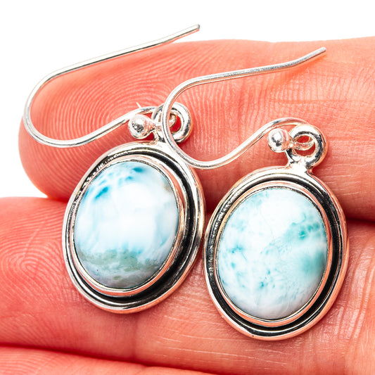 Larimar oval earrings in .925 sterling silver, pear-drop frames with fishhook backs