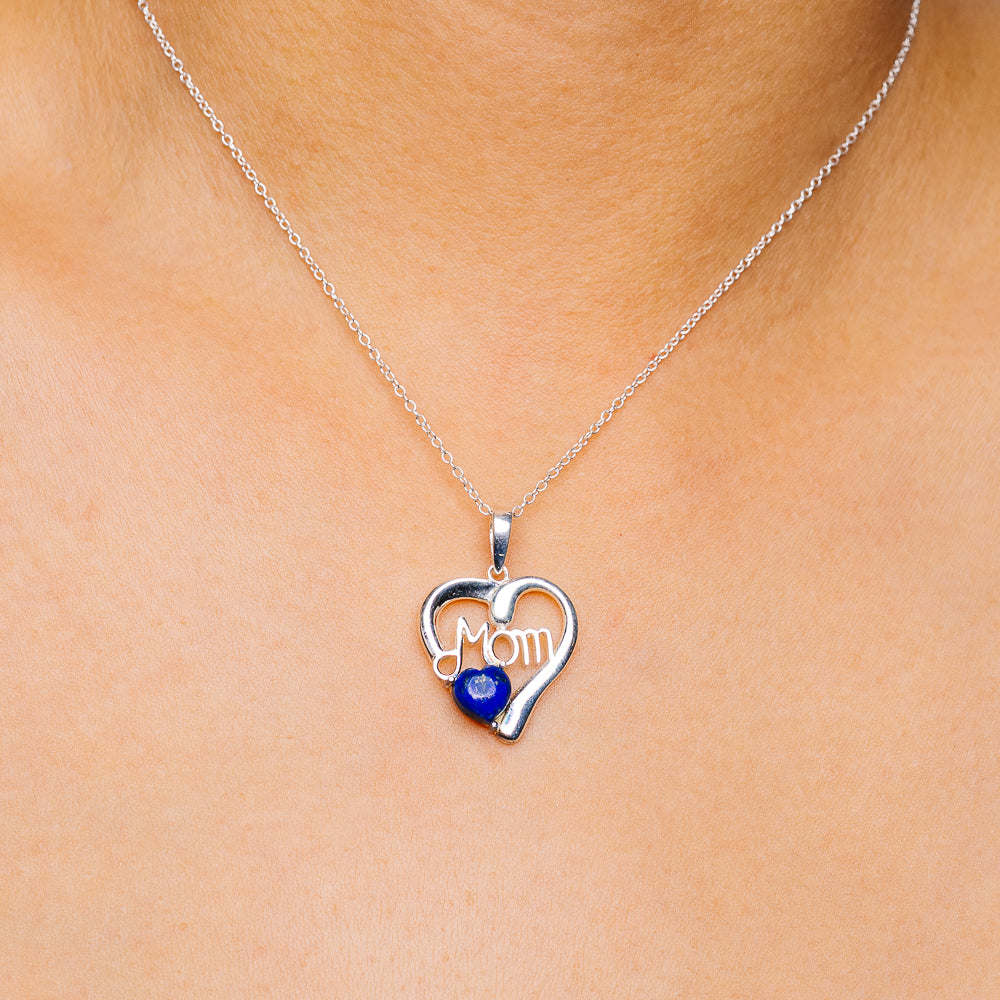 Lapis Lazuli Mom Necklace 16 to 18" (.925 Sterling Silver)