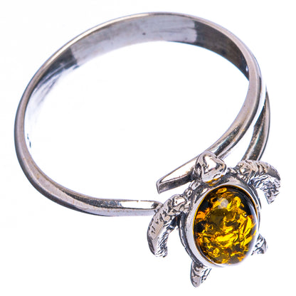 Baltic Amber Sea Turtle Ring Size 6 Adjustable (.925 Sterling Silver)
