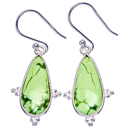Pair of sterling silver teardrop earrings with green chrysoprase gemstones and fishhook backs