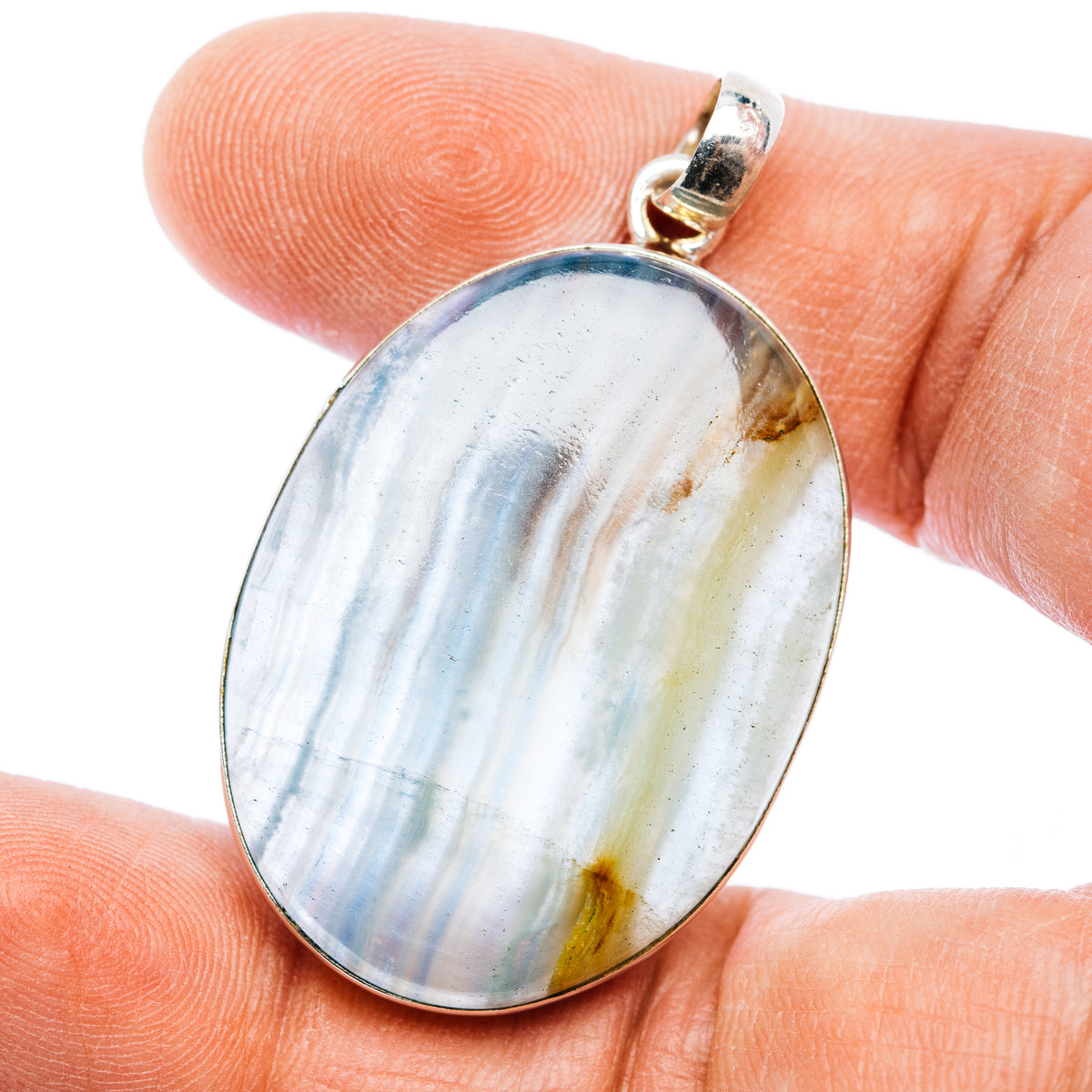 Rare Aquatine Lemurian Calcite Pendant 1 7/8" (.925 Sterling Silver)