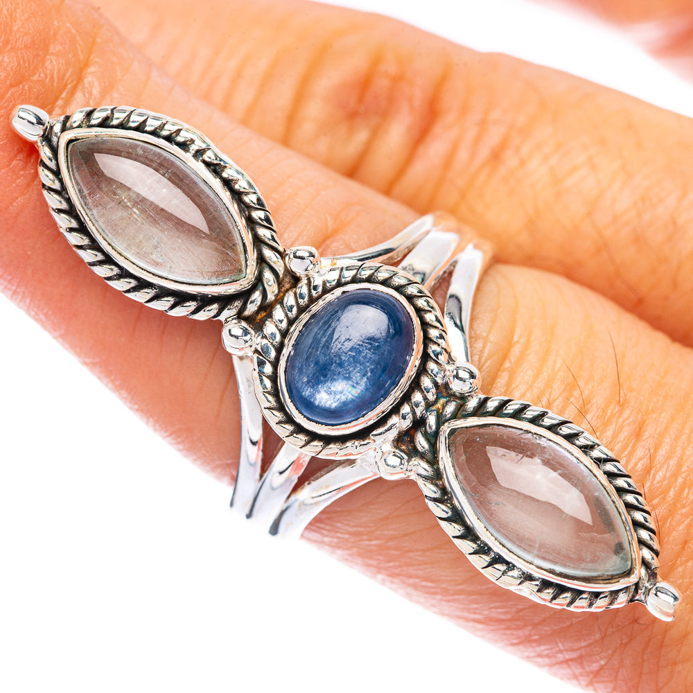 Sterling silver kyanite ring with oval blue center stone and two oval pale stones