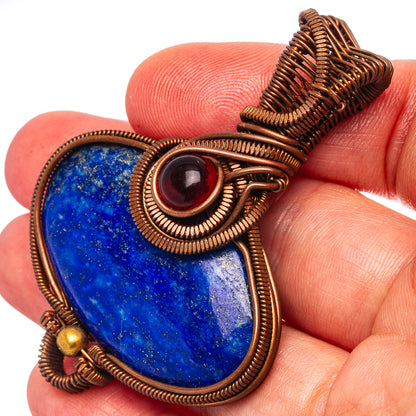 Lapis Lazuli Wire Wrap Pendant 2 3/8" (Oxidized Copper)