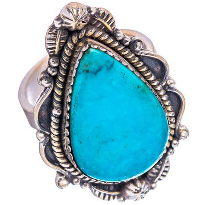 Exclusive Native Style Kingman Turquoise Ring Size 8 Adjustable (.925 Sterling Silver)