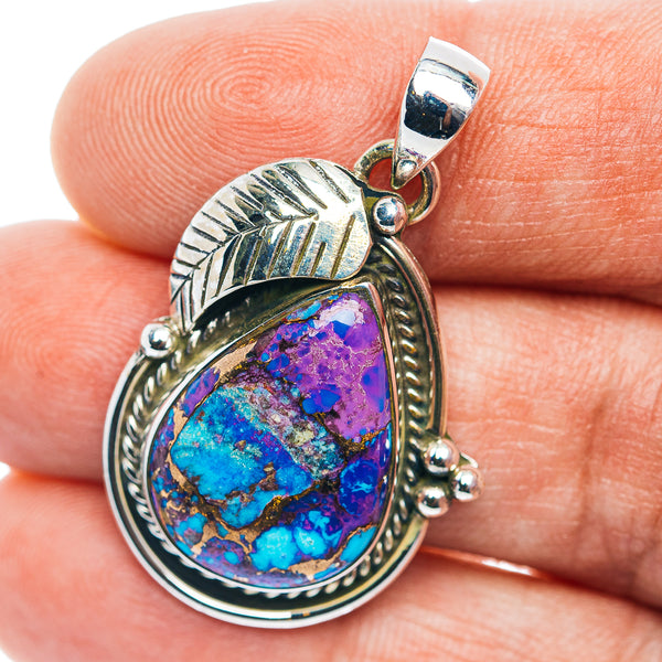 Southwestern Style Purple Copper Turquoise Pendant 1 1/2" (.925 Sterling Silver)