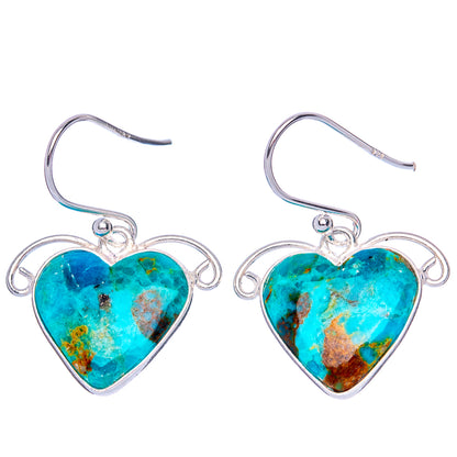 Chrysocolla Heart Earrings 1 1/8" (925 Sterling Silver) E1241