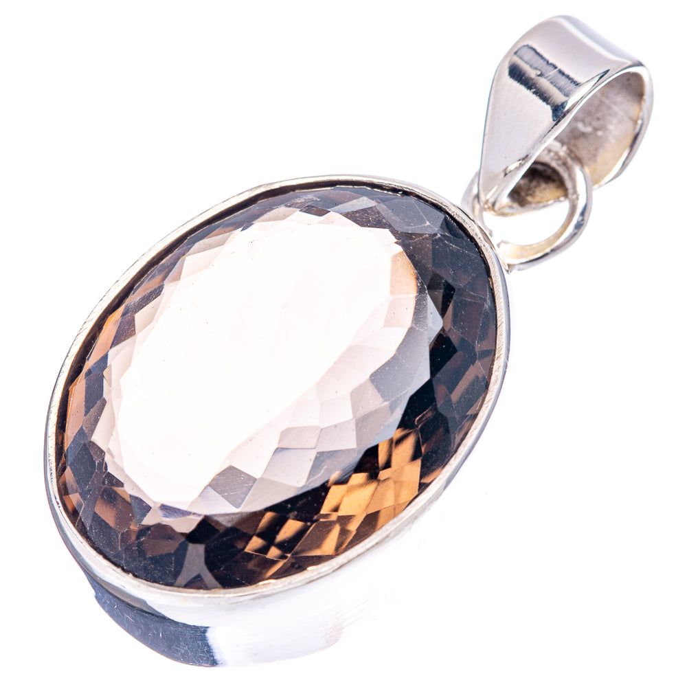 Oval smoky quartz pendant, .925 sterling silver bezel with faceted dark gray stone