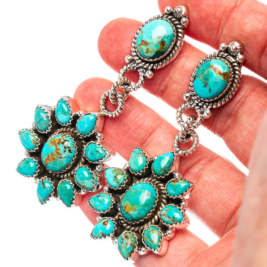 Turquoise stone cluster dangle earrings with oval bezels in .925 sterling silver