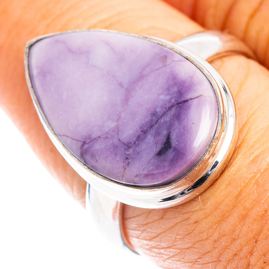 Purple opal ring with oval cabochon in .925 sterling silver bezel, size 8