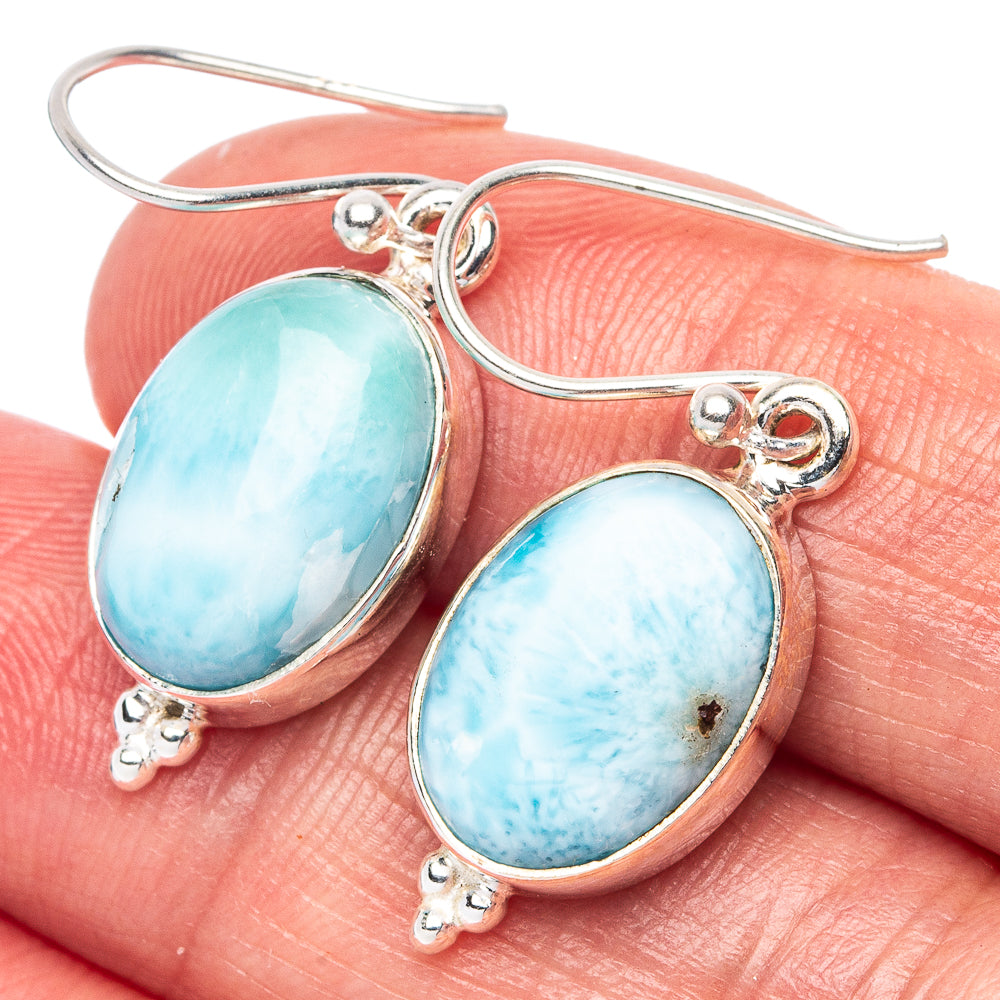 Larimar 925 Sterling Silver Earrings 1 3/8" (925 Sterling Silver) E1960