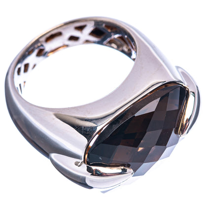 Premium Faceted  Smoky Quartz Ring Size 7.25 (.925 Sterling Silver)