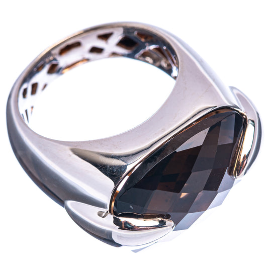 Sterling silver ring with faceted dark smoky quartz, reflective polished setting