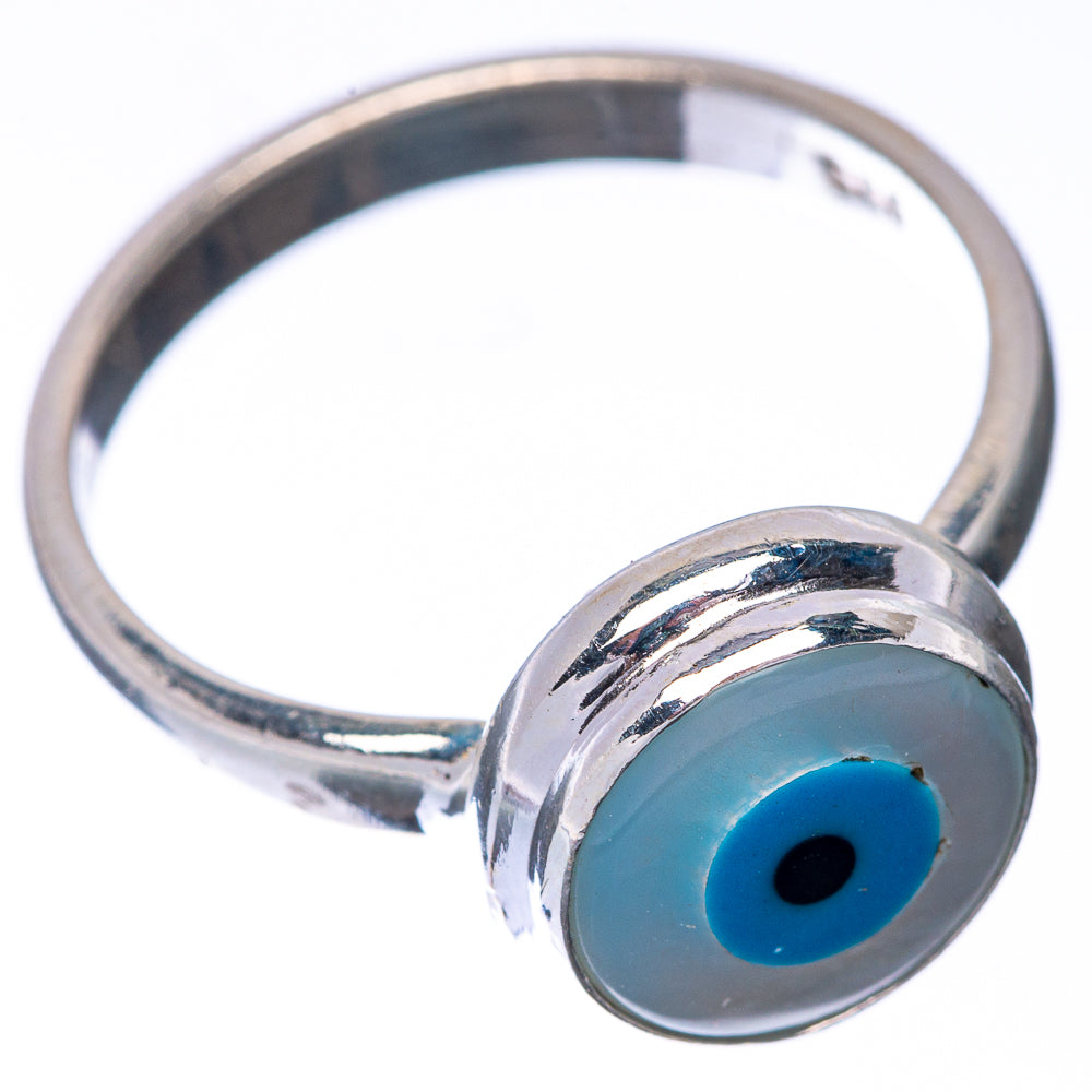Sterling silver evil-eye ring with blue round eye detail