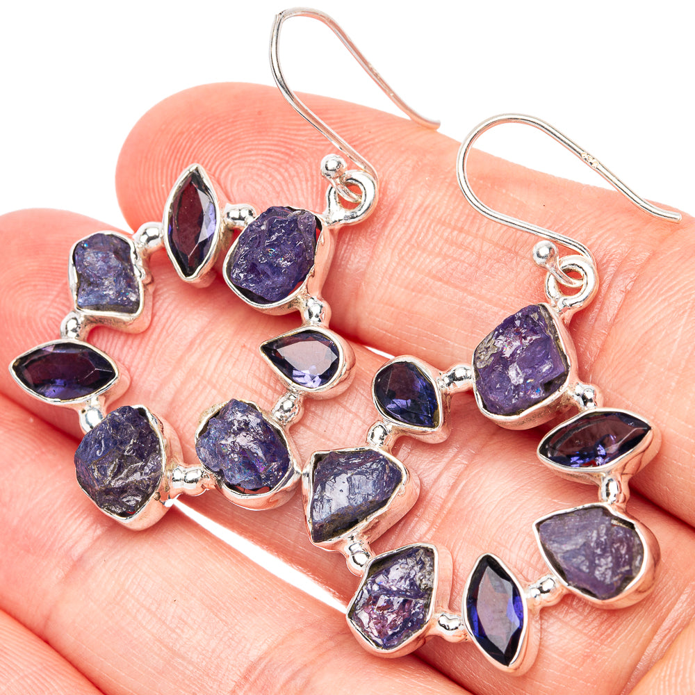 Premium Rough Tanzanite Earrings 1 5/8" (925 Sterling Silver) E1299