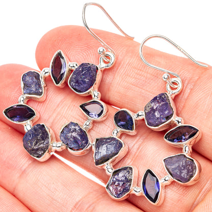 Premium Rough Tanzanite Earrings 1 5/8" (925 Sterling Silver) E1299