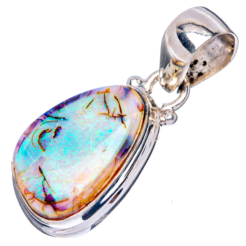 Oval opal pendant with silver frame, loop bail, prong accents in 925 sterling