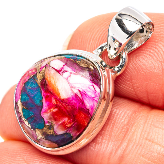 Oval pink, magenta, and turquoise gemstone pendant with sterling silver bail