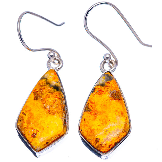 Teardrop amber jasper drop earrings with .925 sterling silver hooks, pair.