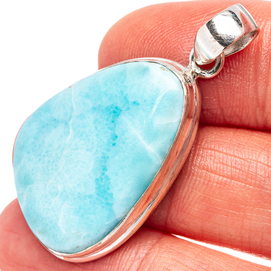 Oval larimar pendant with blue gemstone set in .925 sterling silver bezel
