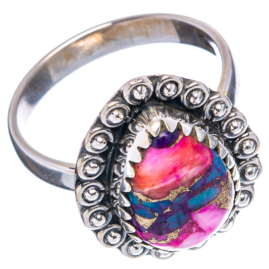 Sterling silver ring with oval multicolor gemstone cabochon and round bezel stones