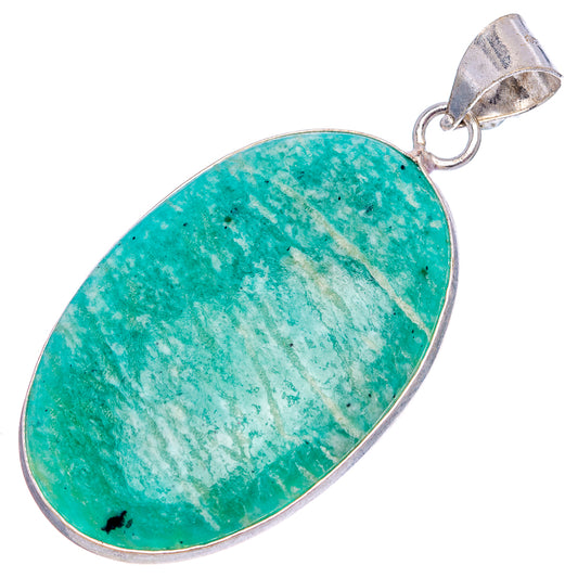 Amazonite pendant silver-plated frame with green oval stone and top loop bail