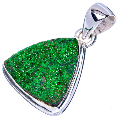Triangular green uvarovite garnet pendant in polished 925 silver with top bail