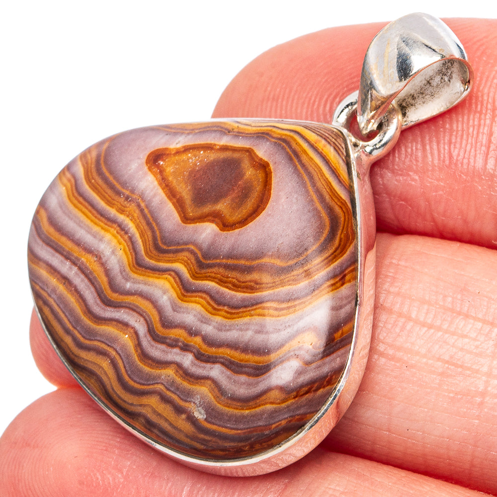 Heart-shaped Botswana agate pendant, 925 sterling silver bail; striped purple and amber stone
