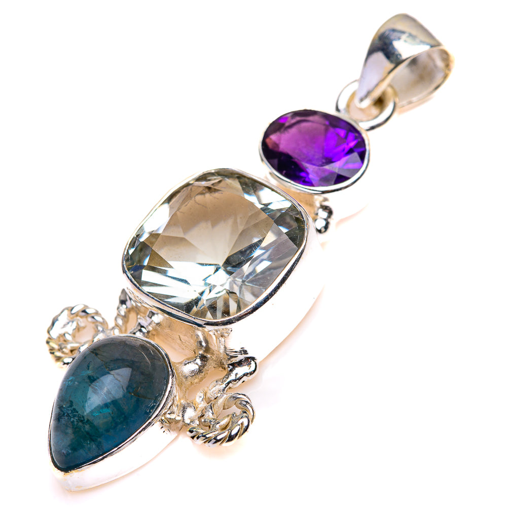 White Quartz, Blue Fluorite, Amethyst Pendant 1 7/8" (925 Sterling Silver) PD38515