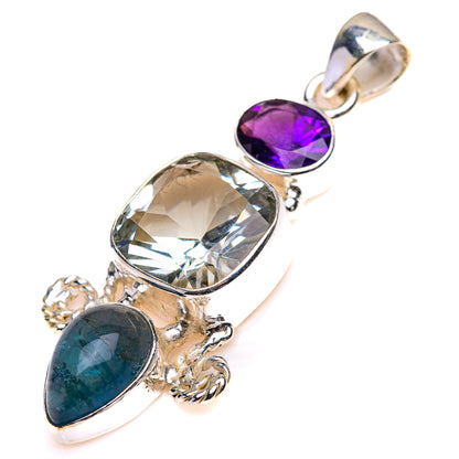 White Quartz, Blue Fluorite, Amethyst Pendant 1 7/8" (925 Sterling Silver) PD38515